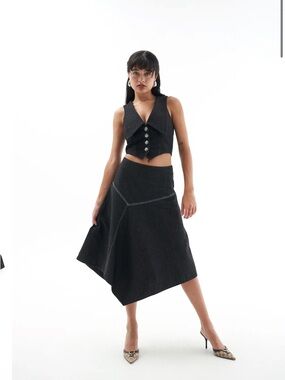 Belky’s Black Denim Asymmetric Midi Skirt Sold Out